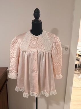 Vintage Christian Dior Lingerie Pink Satin Lace Bed Jacket Small